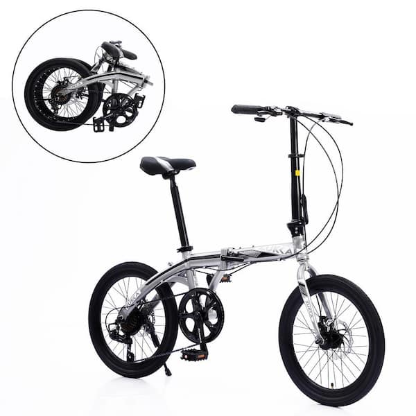Cesicia 20 in. Silver Aluminum Folding City Bike with 8 Speed