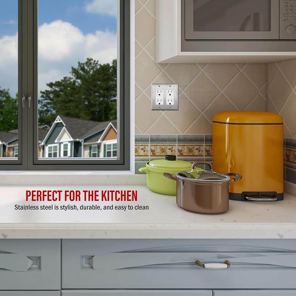 2-Gang Stainless Steel Square Rocker Wall Plate
