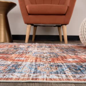 Rust 5 ft. x 7 ft. Transitional Medallion Machine Washable Area Rug