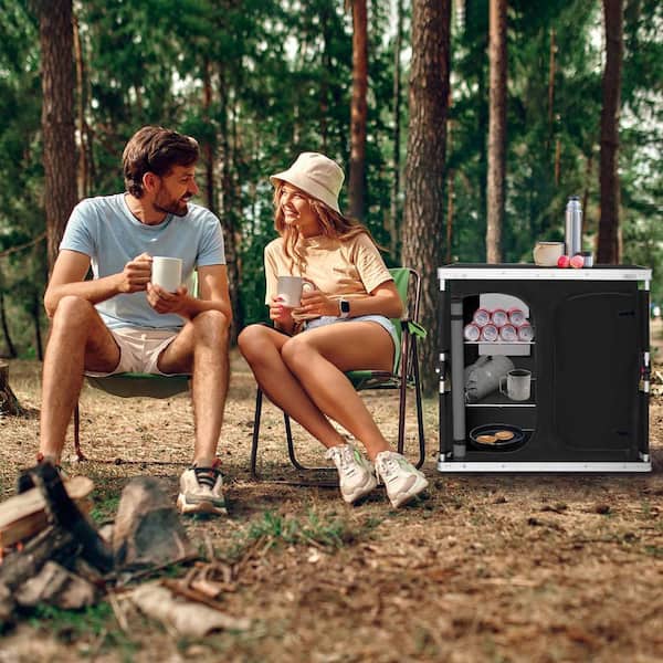 EAGLE PEAK Double Folding Camping Kitchen Table with Storage