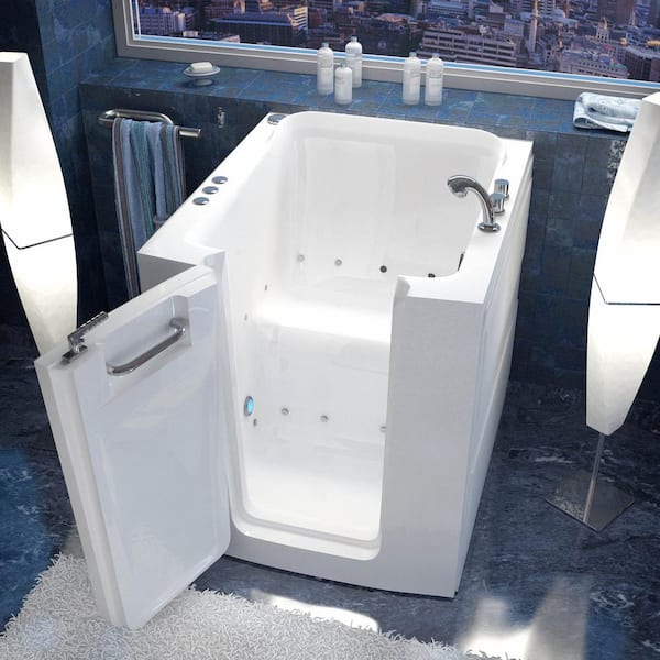 Universal Collection 32 in. L x 37 in. W Left Side Drain Air Jetted Bathtub in White with Fast Filling Faucet Set