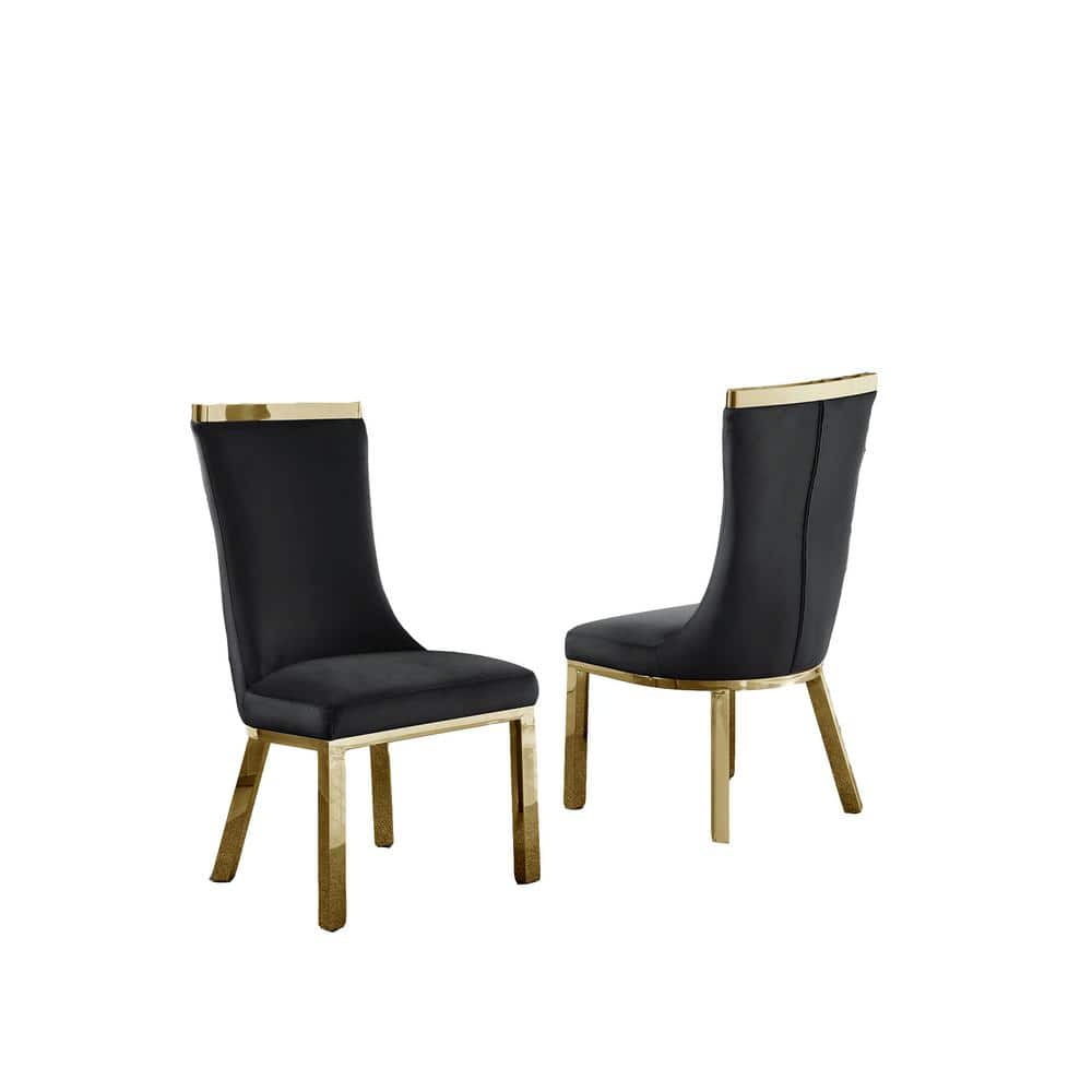 Best Quality Furniture Saul Black Velvet Gold Stainless Steel Legs Side