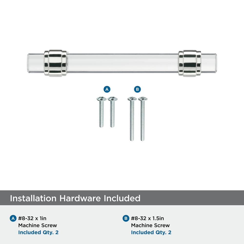 Glacio Clear and Polished Chrome 3-3/4 inch Cabinet Pull