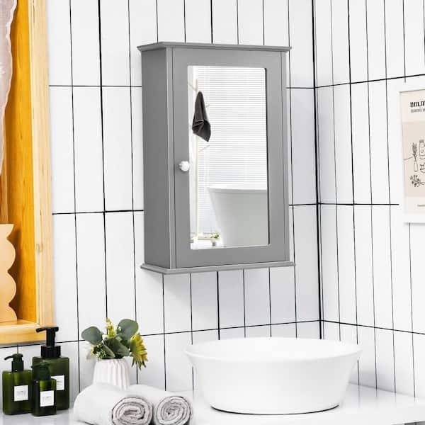 13.5 in. W x 21 in. H Rectangular Gray MDF Surface Mount Medicine Cabinet with Mirror Door