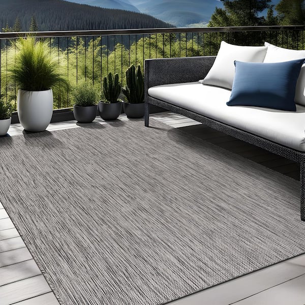 5 X 7 Silver Aloha Washable Solid Indoor Outdoor Area Rug