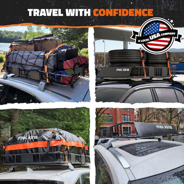 Mockins 260 lbs. Capacity Extendable Roof Rack Rooftop Cargo Carrier with Net and Ratchet Straps, Extends from 43-64 in. Long