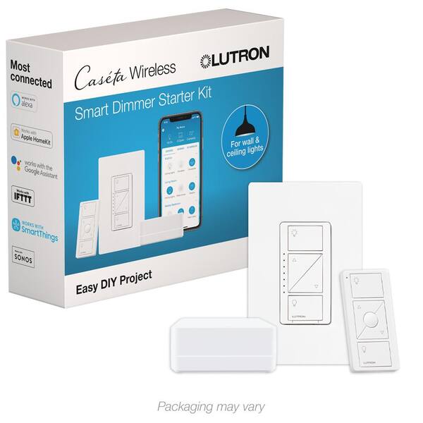 Lutron Caseta P-BDG-PKG1W Wireless Dimmer Kit with Smart Bridge White for sale online 