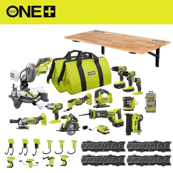 RYOBI ONE 18V 12-Tool Combo Kit with Batteries, Charger, Storage, Impact Set and Workbench