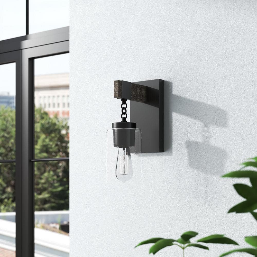 Matte Black Industrial Wall Sconce with Clear Glass Shade