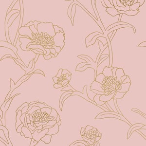 Peonies Rose Gold Removable Peel and Stick Vinyl Wallpaper, 28 sq. ft.