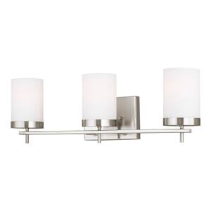 Zire 24 in. W 3-Light Brushed Nickel Bathroom Vanity Light with Etched White Glass Shades