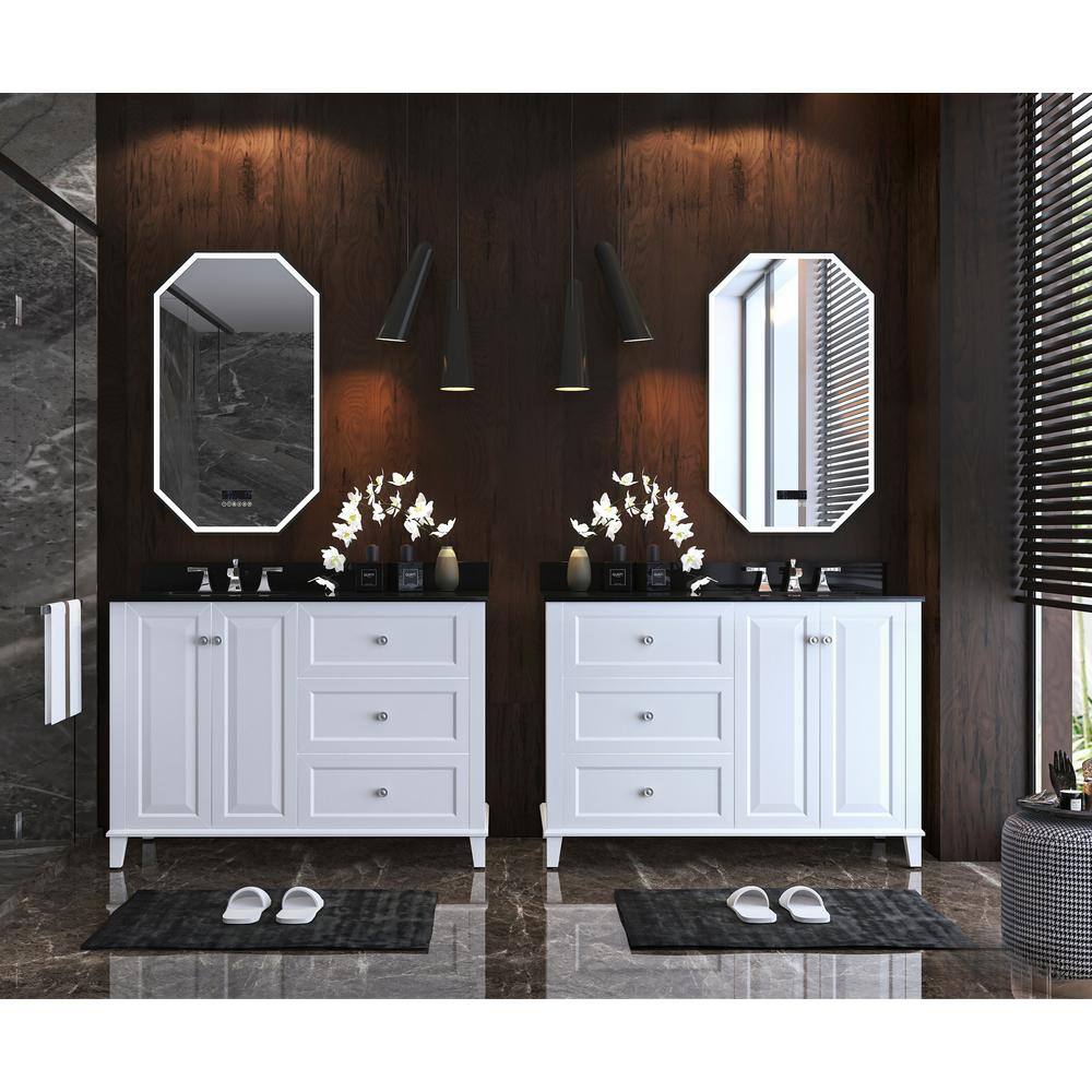 Hannah 48'' White Wood Freestanding Vanity with Black Quartz Top