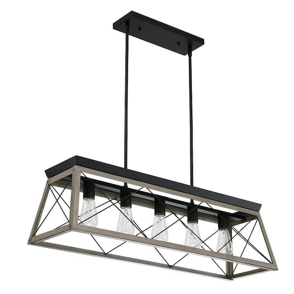 Hukoro Mousse 5-Light Kitchen Island Linear Pendant Chandelier with Anchor Grey Oak