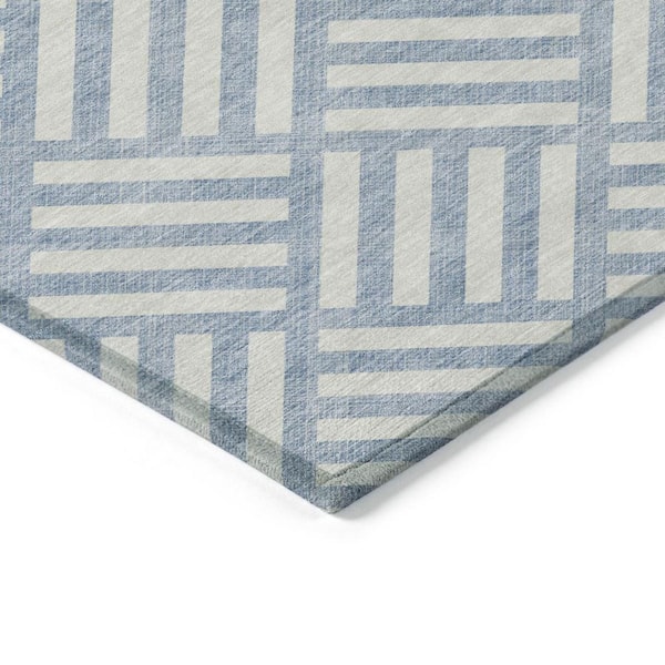 Sky Blue, Ivory 5 ft. x 8 ft. Woven Geometric Polyester Rectangle Indoor/Outdoor Area Rug