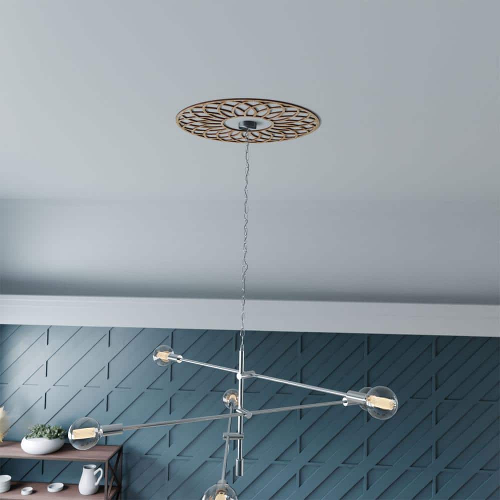 18" Round Unfinished Oak Ceiling Medallion with Pierced Design