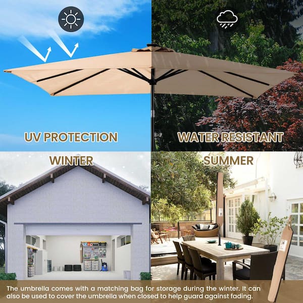 9 x 7 patio umbrella Sun-Ray 9 ft. x 7 ft. Rectangular Solar Lighted Market Patio Umbrella in  Taupe 841027