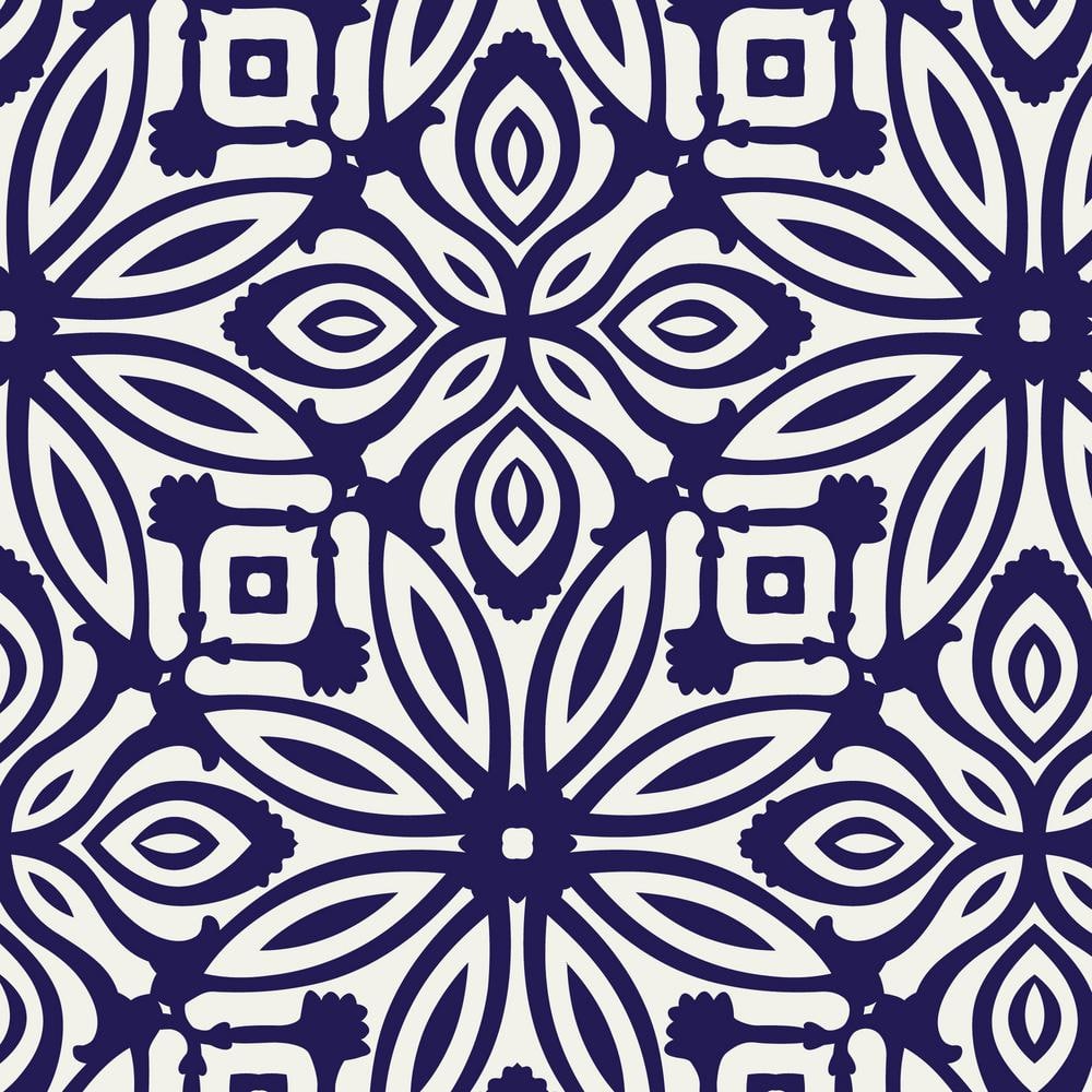Geo Flowers Navy Peel and Stick Vinyl Wallpaper