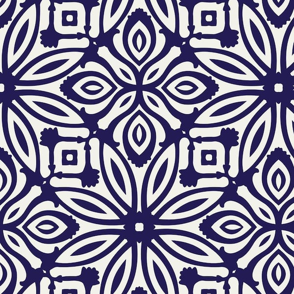 Unbranded Geo Flowers Navy Peel and Stick Vinyl Wallpaper
