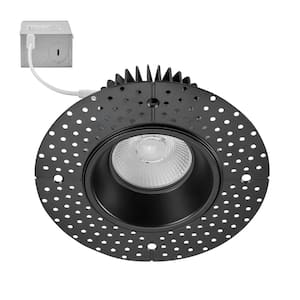 4 in. Trimless Slim Round Recessed Anti-Glare LED Downlight, Black, Canless IC Rated, 1000 Lumens, 5 CCT 2700K-5000K