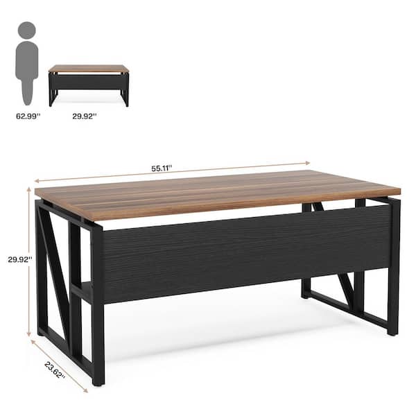 Moronia 55.1 in. Rectangular Brown Engineered Wood Computer Desk with Storage Shelf