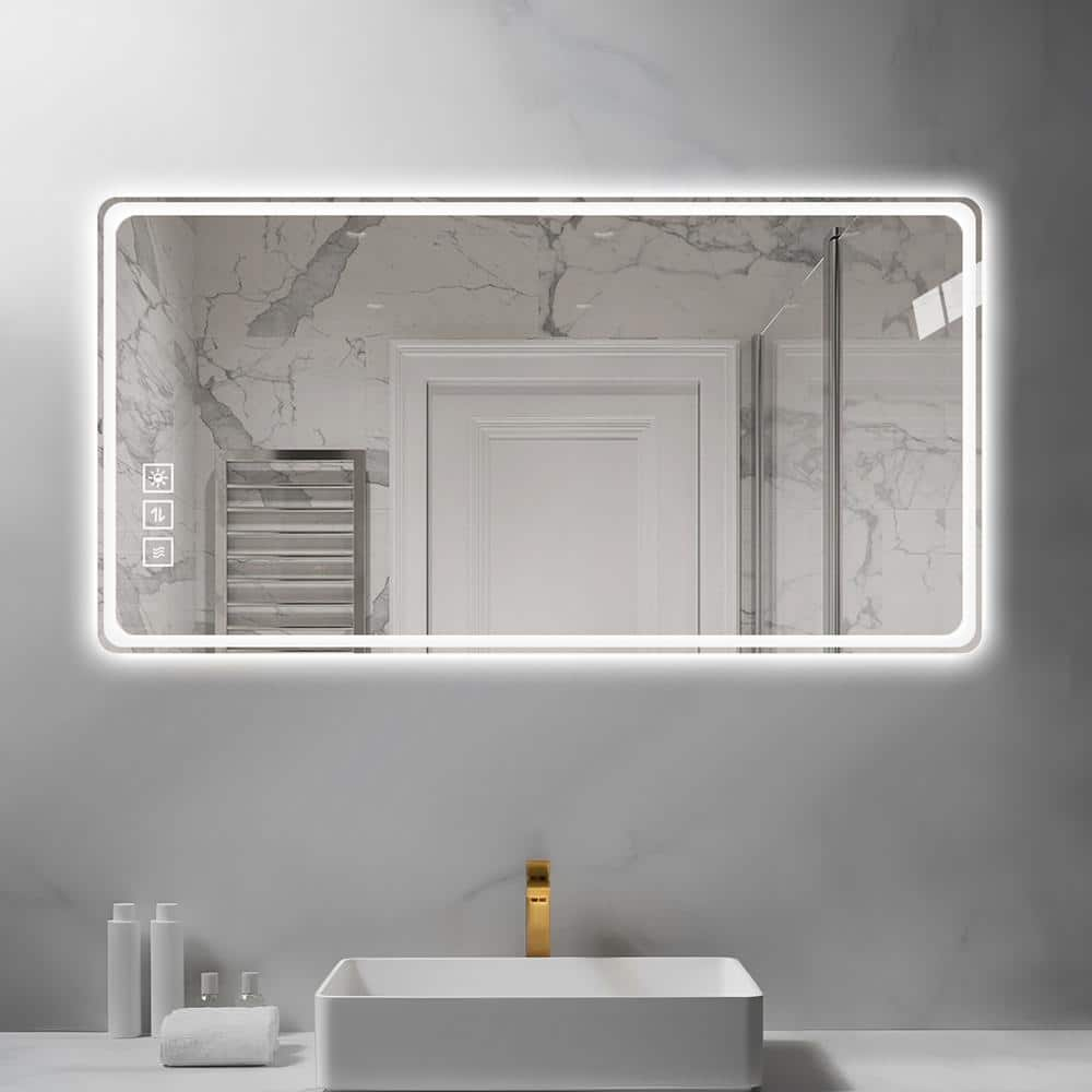 40 in. W x 24 in. H Large Rectangular Frameless Anti-Fog Wall Bathroom Vanity Mirror in Silver -  Zeus & Ruta, MJ24-LY-20