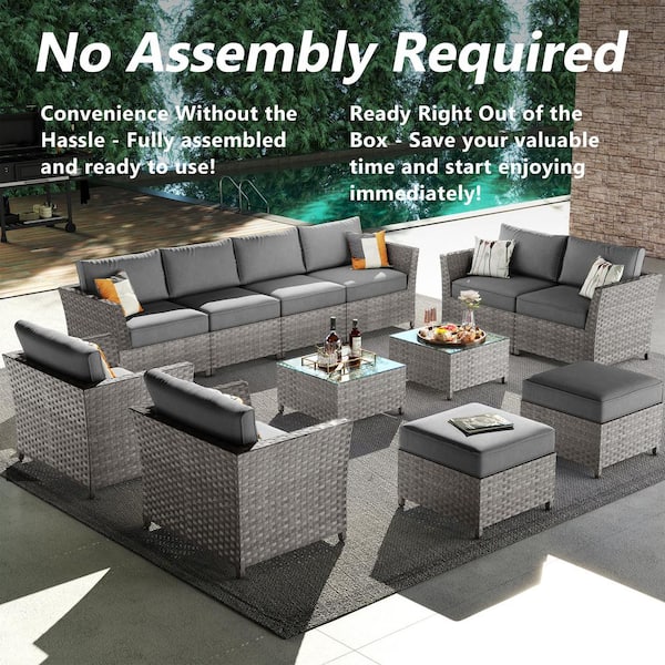 XIZZI Jasmine 12-Piece Wicker Outdoor Sectional Set with Dark Gray