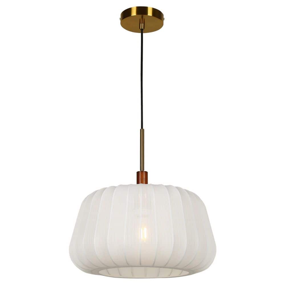 1-Light Brass and Faux Walnut Pumpkin Pendant Light with Dome Linen Shade price history on PriceWatchPro
