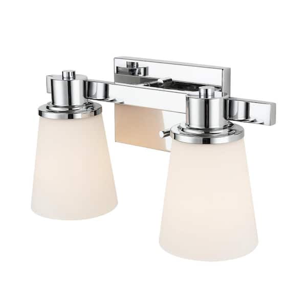 Home Decorators 2-Light Chrome Bath Vanity Light w/Bell Shape Etched White Glass 