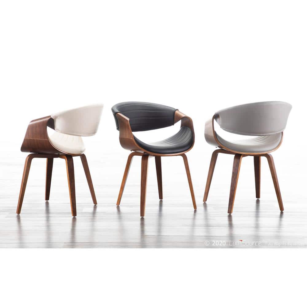 Symphony High-Back Black Faux Leather & Walnut Wood Arm Chair