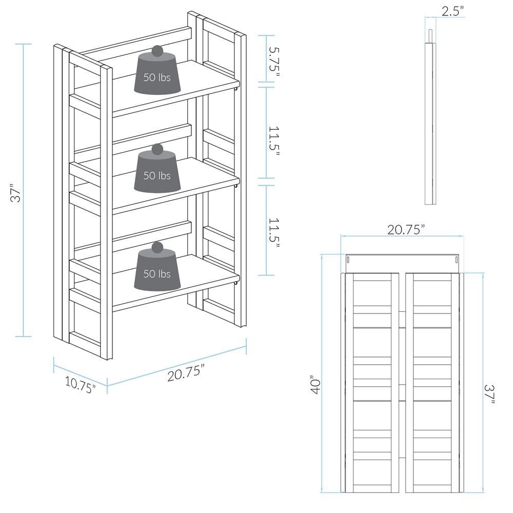 Natural Finish Solid Wood 3-Shelf Folding Bookcase