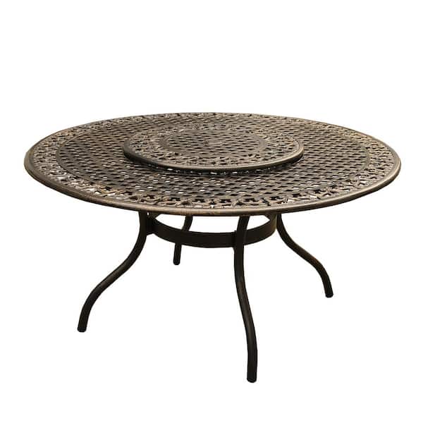 Ornate Traditional 7 Piece Bronze, Round Outdoor Tables For 6