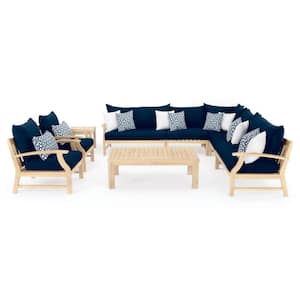 Kooper 9-Piece Wood Patio Conversation Set with Sunbrella Navy Blue Cushions