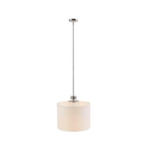 60-watt 1 Mina Pendant Light with Drum Shade with White Linen Fabric Shade No Bulbs Included