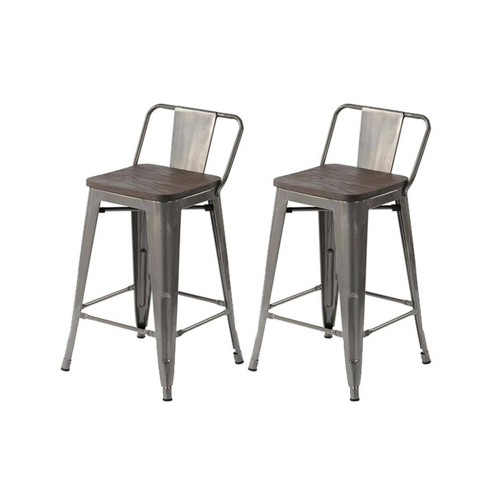 Homy Casa VUSTU 24 in. Kitchen Counter Height Silver Metal Bar Stools ...
