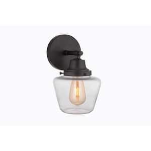 Essex 7 in. 1 -Light Flat Black Finish Wall Sconce with Clear Glass