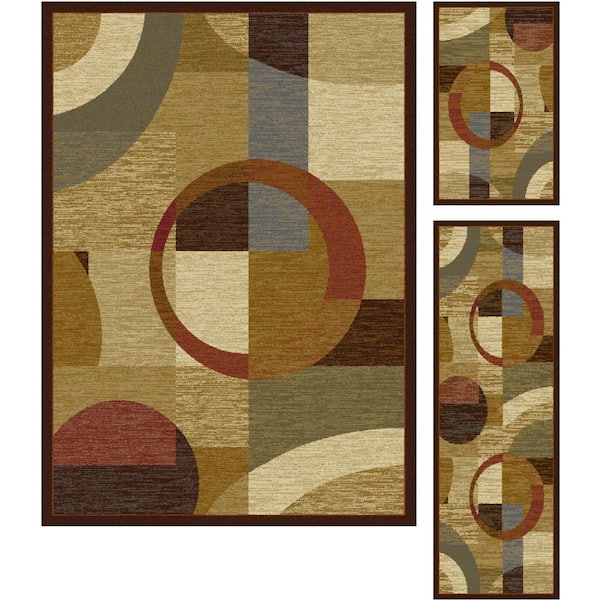 Tayse Rugs Elegance Geometric Multi-Color 5 ft. x 7 ft. Indoor 3-Piece Rug Set