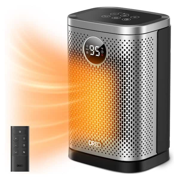 1500W 10 in. Compact Ceramic Convection Electric Space Heater w/Remote 70° Osc 3-Heat Levels in Silver