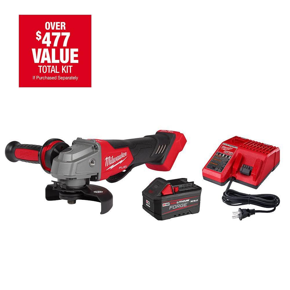 Milwaukee M18 Fuel 18V Lithium-Ion Brushless Cordless 4-1/2 in. /5 in. Grinder with Paddle Switch Kit with FORGE 6.0Ah Battery -  2880-21F