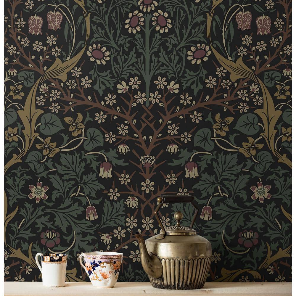 Victorian Garden Floral Matte Black and Gold Pre-pasted Wallpaper