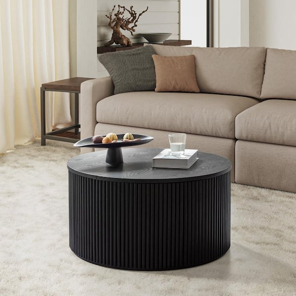 JAYDEN CREATION Giralda 31.5 Black Modern MDF Round Coffee Table with Storage