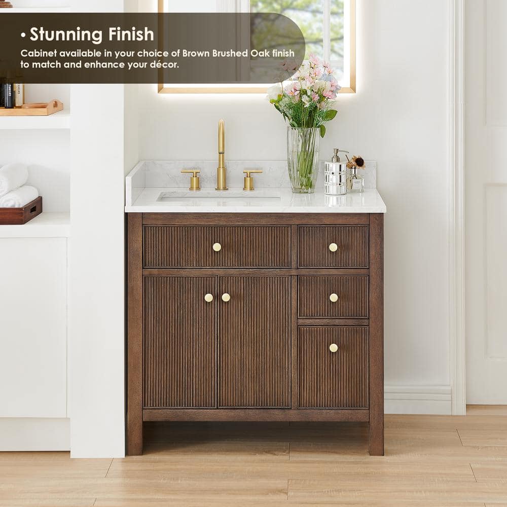 Cerrito 36" Brown Brushed Oak Vanity with White Stone Top