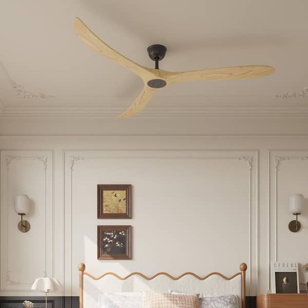 72 in. Natural Wood Ceiling Fan with 6-Speed Reversible DC Motor and 1/4/8H Timer, Modern 3-Blade Design for Large Rooms
