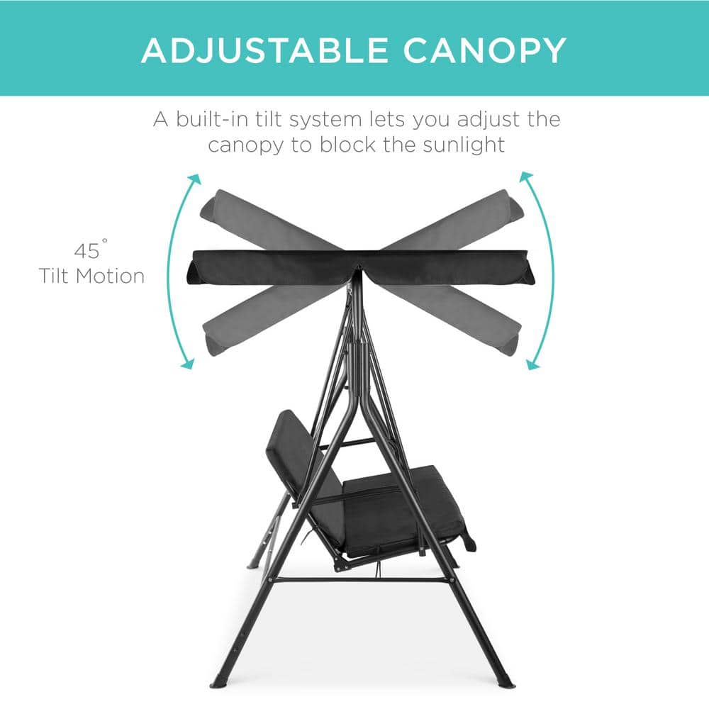 Black Metal 2-Person Outdoor Swing Glider with Canopy