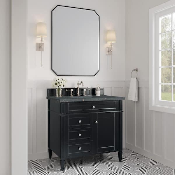 James Martin Vanities Brittany 36.0 in. W x 23.5 in. D x 34.0 in. H Bathroom Vanity in Black Onyx with Parisien Bleu Silestone Quartz Top