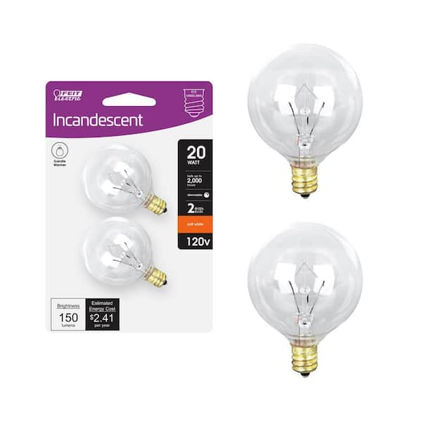 20-Watt Soft White (2700K) G12 1/2 Candelabra E12 Base Dimmable Incandescent Light Bulb (2-Pack)