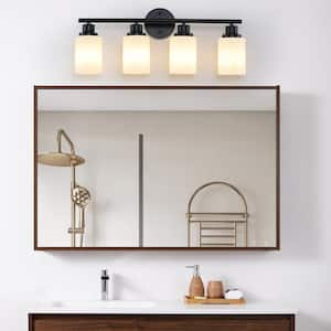 24 in. 4-Light Black Vanity Lights Fixture with Frosted Glass Shades and no bulbs Included