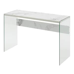 SoHo 44 in. L Faux White Marble and Glass Rectangle Wood Top Console Table
