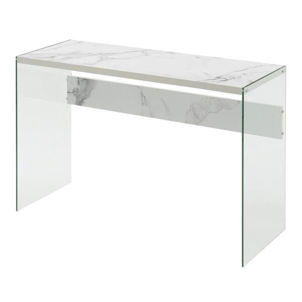 Convenience Concepts SoHo 44 in. L Faux White Marble and Glass Rectangle Wood Top Console Table