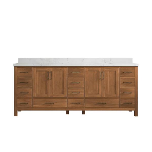 Willow Collections Malibu Teak 84 in. W x 22 in. D x 36 in. H Double Sink Bath Vanity in Gold Teak with 2" Empira Quartz Top