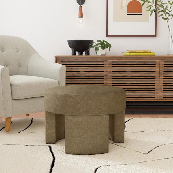 Homepop Sophia Mocha Fabric Round Accent Ottoman